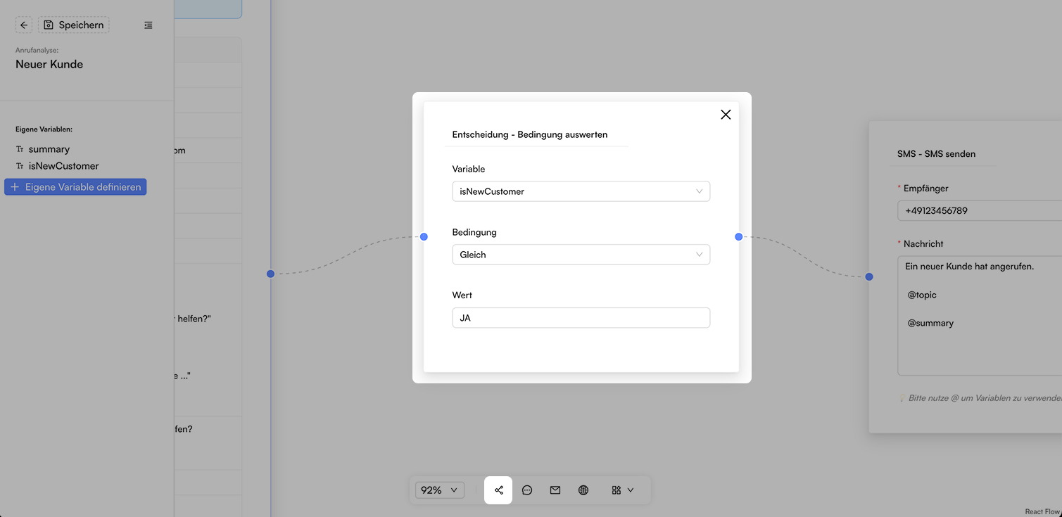 Anrufanalysen: Analyse- und Entscheidungs-Node