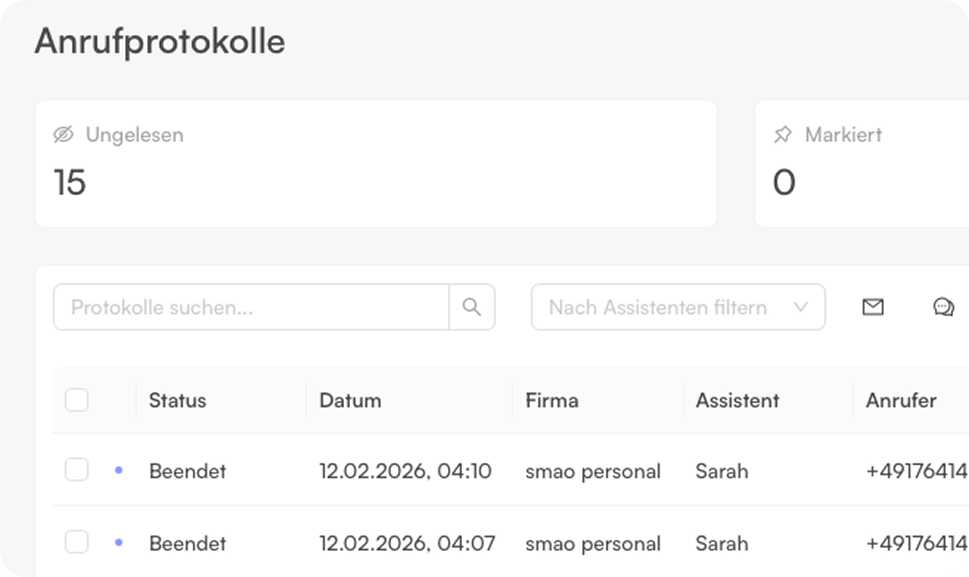smao Dashboard: Assistent konfigurieren